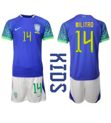 Lacne Dětský Futbalové dres Brazília Eder Militao #14 MS 2022 Krátky Rukáv - Preč (+ trenírky)
